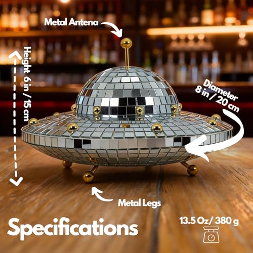 UFO-Shaped Disco Ball Home Decor - Mirror Decorations for Table, Party, Bar, Indoor & Outdoor - 8 x 6 Inch - Variation: Ufo