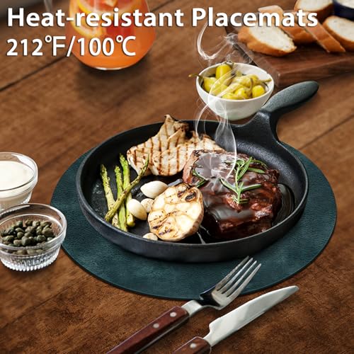 Round Heat Resistant Placemats Set of 12 - Waterproof Faux Leather, Dark Blue