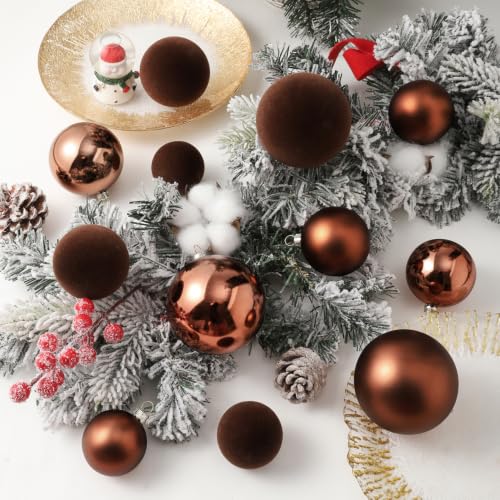 Velvet Christmas Ball Ornaments Set - 36 Shatterproof Holiday Decorations - Brown