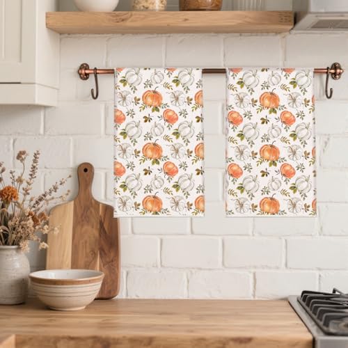 White Pumpkin Kitchen Towels Set of 2 18x26 Inches Fall Decor