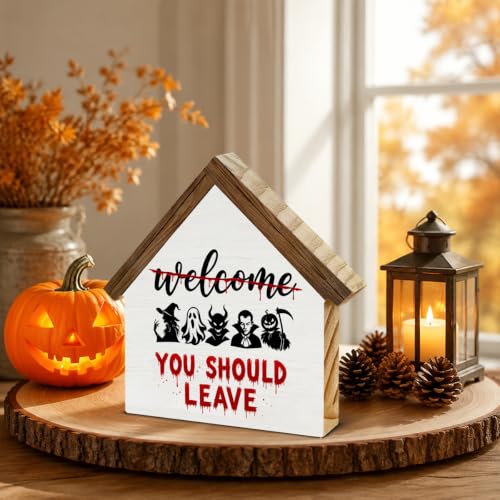 Halloween Ghost Wooden House Sign - Spooky Table Decor with Variation Sign-11