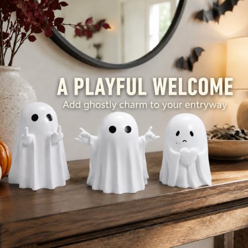 3pcs Halloween Ghost Figurines Set - Cute Spooky Indoor Decorations for Farmhouse & Tiered Tray