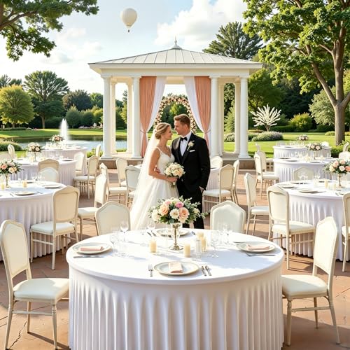 White 4-Pack 120-Inch Round Fitted Outdoor Tablecloths for 5FT Tables - Polyester for Weddings & Parties - Variation: White / 60 Inch