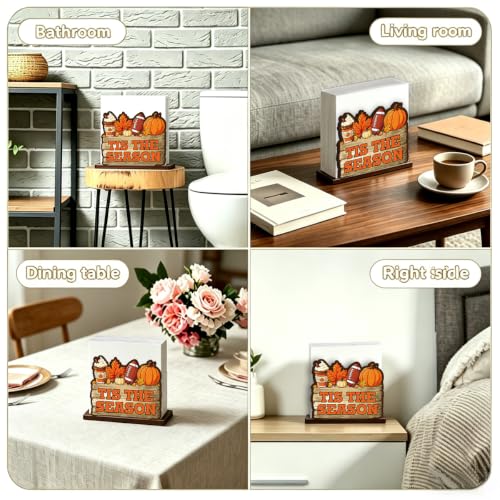 Fall Pumpkin Napkin Holder - Rustic Wood Tis The Season Decoration (Variation C)