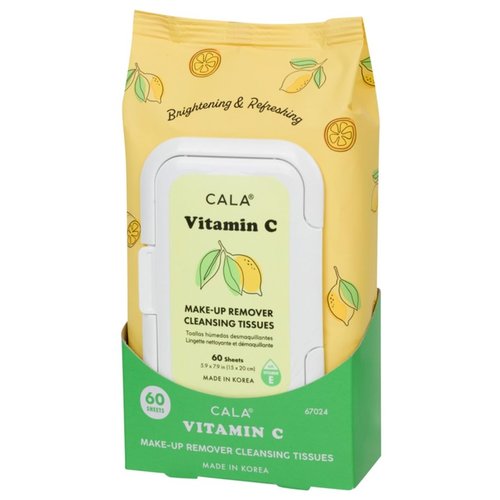 CALA Vitamin C Makeup Remover Wipes - Gentle Cleansing Tissues for Waterproof Makeup, 60 Sheets