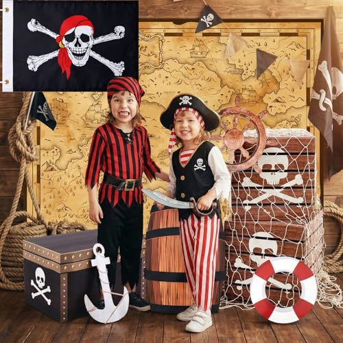 Pirate Party Decoration Set with Treasure Chest & Map Banner - Halloween & Sea Theme