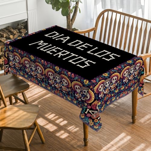 Black 60 x 104 Inch Dia De Los Muertos Tablecloth - Day of The Dead Skull Decor