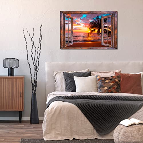 Hawaiian Sunset Ocean Canvas Wall Art - Tropical Seascape Decor 24x36 inch