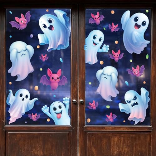 Halloween Ghosts & Bats Window Clings - Spooky Ghost & Bat Window Stickers, Reusable Static Decals, 2 Sheets - Halloween Decorations, Classroom & Home, Variation: Ghosts & Bats