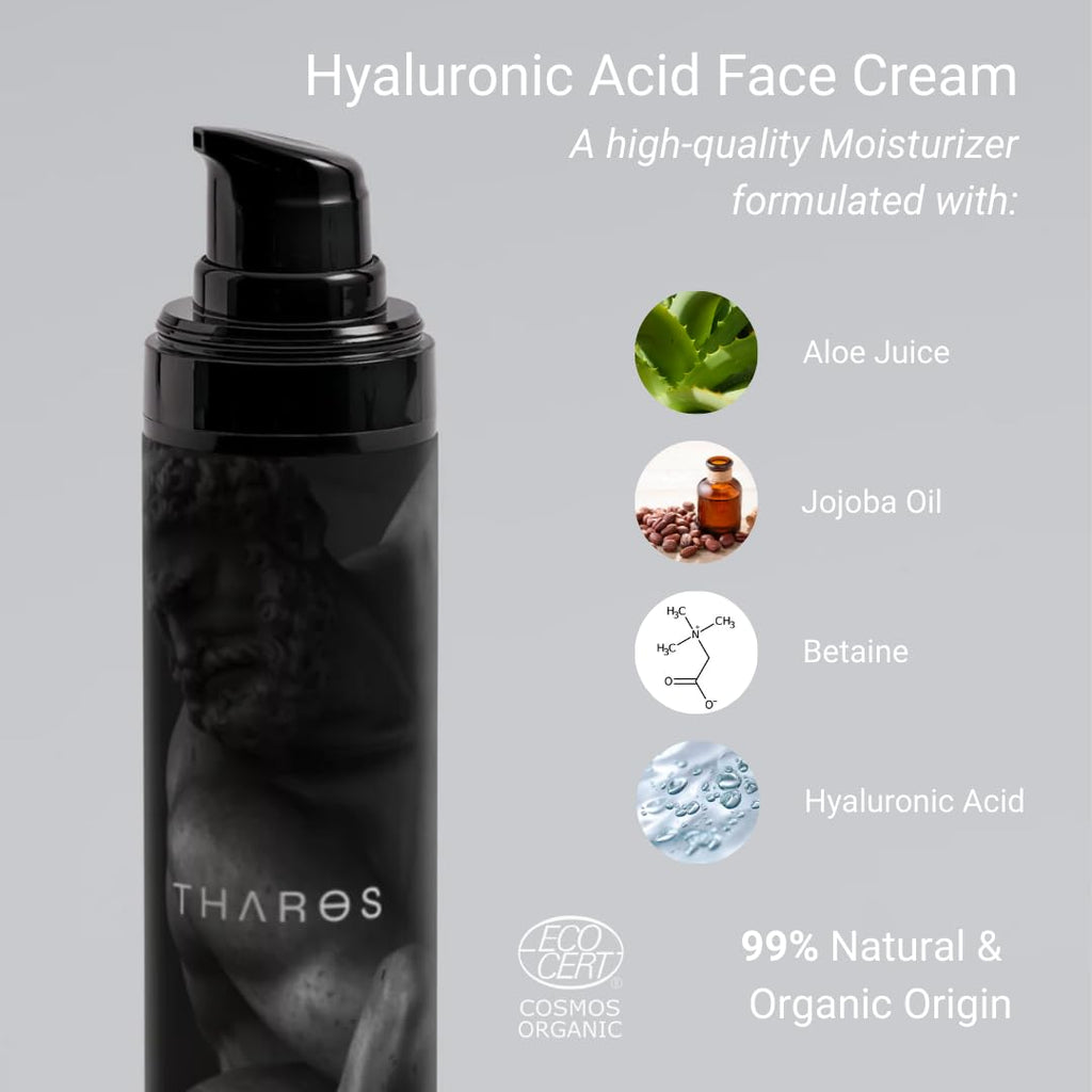 THAROS Men's Face Cream - Hydrating Hyaluronic Acid Formula for Normal & Dry Skin | 1.7 fl. oz.