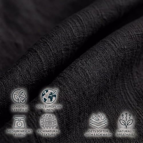 Pure Linen Table Runner Black 14 x 108 in - Solino Home Diana Variation
