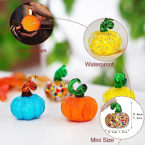 Set of 3 Hand-Blown Glass Pumpkin Decorations for Fall Halloween Thanksgiving
