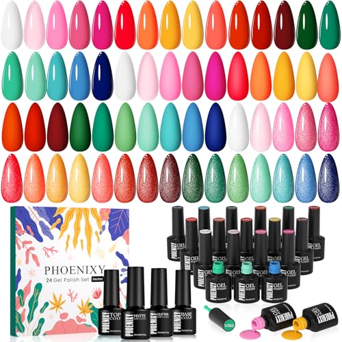 Phoenixy 24-Piece Gel Nail Polish Set with Base & Top Coats - Forest Breeze