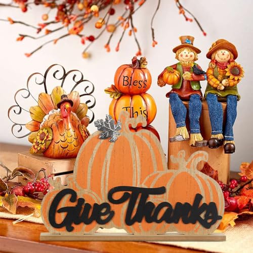 Double-Sided Pumpkin Thanksgiving Table Decor - Indoor Fall & Halloween Ornament