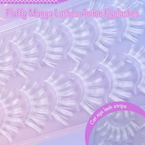 Anime False Eyelashes Wet Look 3D Multi-Layered Fluffy Wispy Cat Eye Lashes - White H02