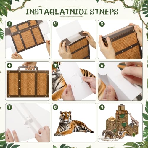 Jungle Safari Party Decorations Set with Wooden Travel Boxes & Animal Props