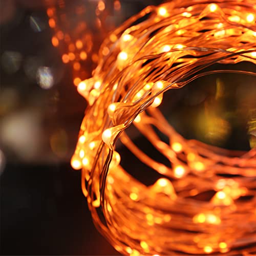 USB Fairy String Lights - 33Ft 100 LED Orange Flexible Wire, Indoor Outdoor Decor
