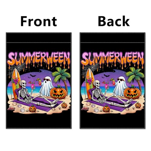 Summerween Garden Flag Spooky Skeleton Ghost Halloween Yard Decor 13x19in