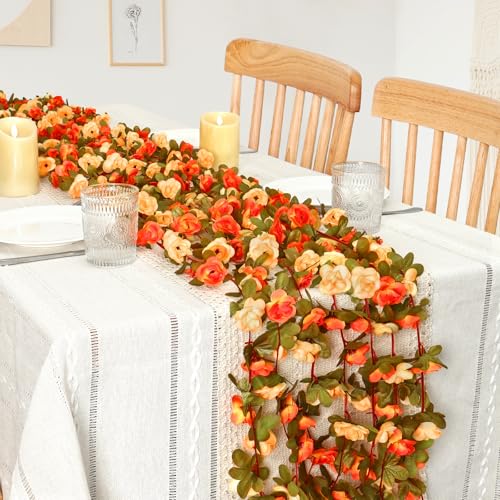 Orange Artificial Flower Garland 9 Pack - 72 FT Silk Rose Vines for Wedding Decor