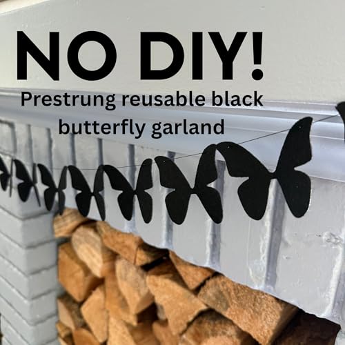 Black Butterfly Garland - Pre-Strung Felt Halloween Wall Decor, 9 Feet - Black