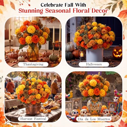 Artificial Fall Flowers Faux Silk Mums Set of 24 - Harvest Assorted