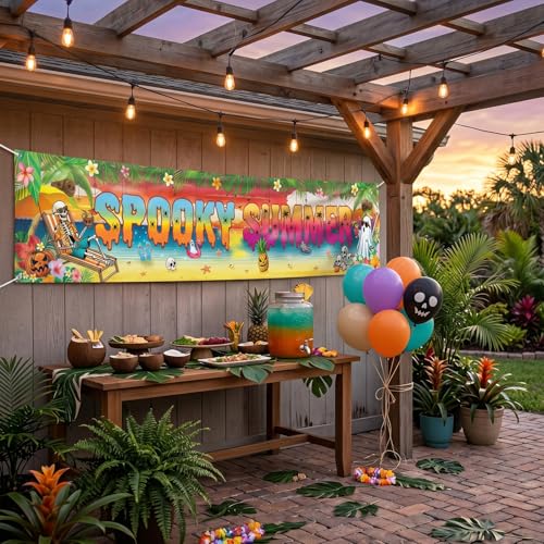 Large Halloween Yard Sign Banner - Spooky Skeleton Party Decor 106x20 Inch