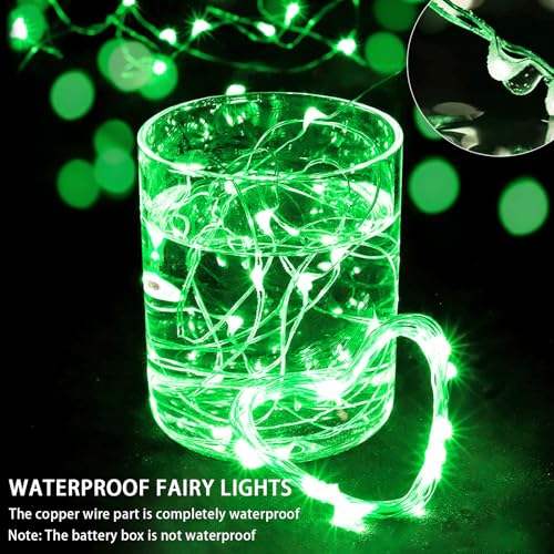Green Battery Operated Fairy Lights with Remote & Timer - 6 Pack, 7ft, Waterproof, 20 LEDs