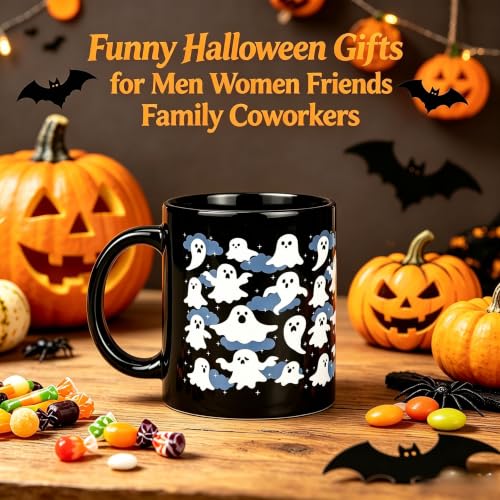 Halloween Ghost Coffee Mug - Cute Spooky Ceramic Black Cup 11oz - Ghost Mug