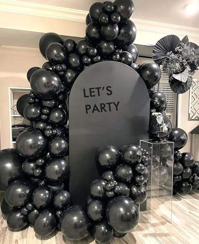 Black Balloon Kit - 100pcs 12 Inch Latex Balloons with Ribbon for Party Decorations