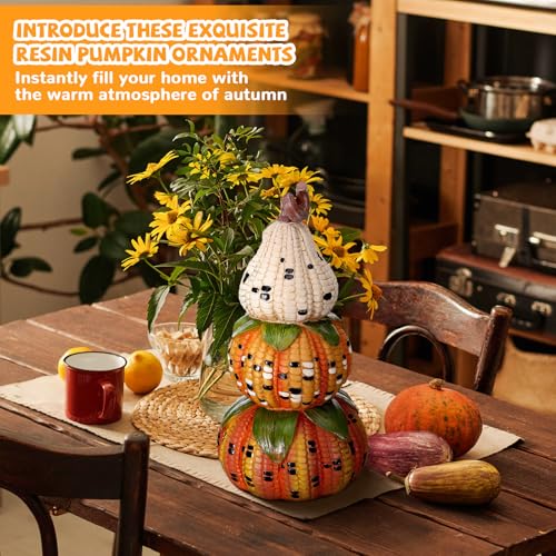 Fall Decorative Corn & Pumpkin Figurines for Home & Garden - 14 Inch Set