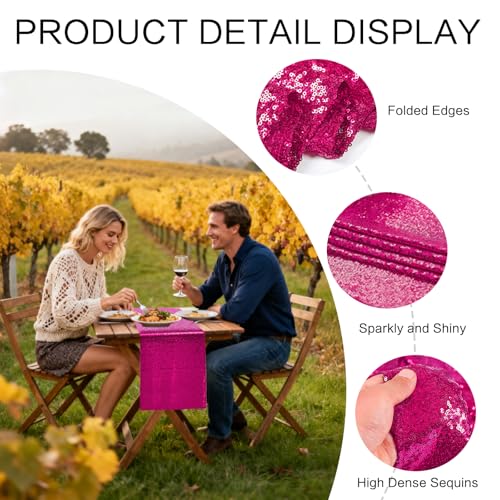 Fuchsia Sequin Table Runners 72 Inch Length - 10 Pack for Weddings & Events