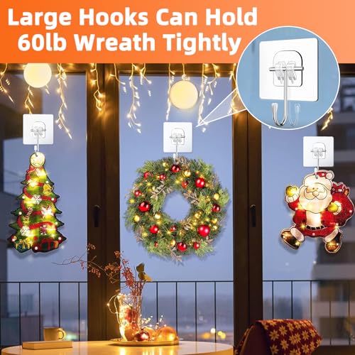 20 Pack Heavy Duty Wreath Hangers for Front Door - Clear Over-the-Door Hooks for Holiday & Home Decor