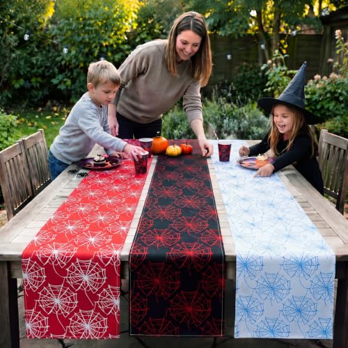 Spider Web Table Runner Linen Party Decorations - Black/Red, Red/Black, White/Purple, 3 Pcs