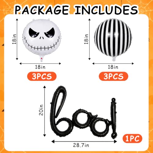 Halloween Foil Balloon Set - Ghost Skeleton Skull Striped Boo with Variation Black White
