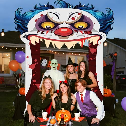 Halloween Creepy Clown Door Banner - Horror Scary Clown Backdrop for Party & Photo Booth