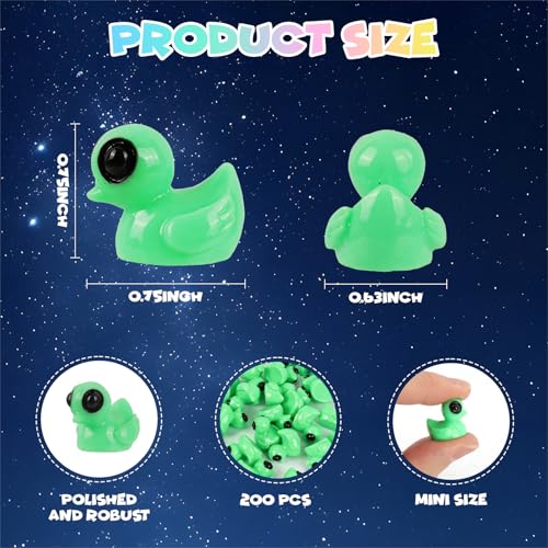 200 Pack Luminous Green Alien Duck Figurines for Party Favors and Decorations