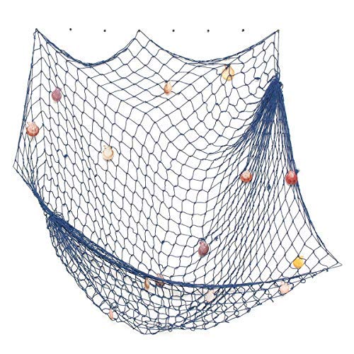 Blue & Beige Handmade Fish Net Decoration 79x59in Nautical Wall Decor