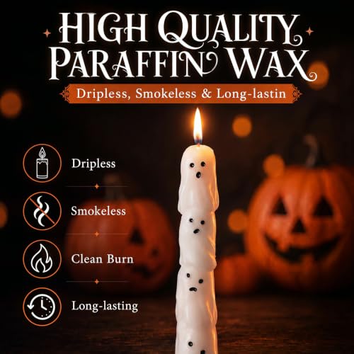 Halloween Ghost Candles Set of 6 - Spooky Table Decor & Long Burn Time