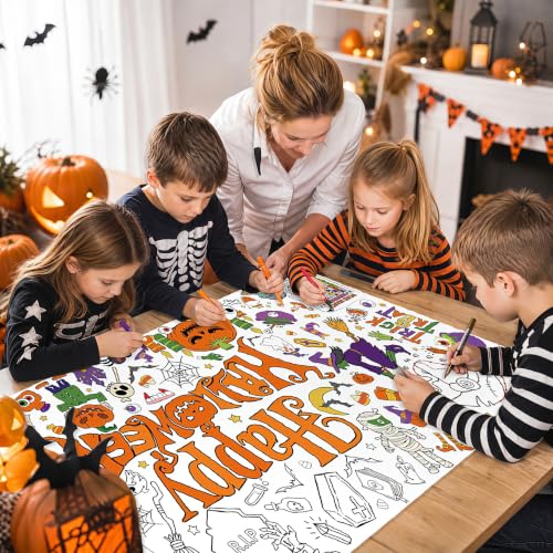 Halloween Coloring Poster Table Cover - 71 x 31.5 Inches - Actilize