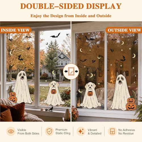 Halloween Window Clings 3pcs Dog Ghost Design Static Decals for Glass Doors & Windows - White, Yellow, Brown