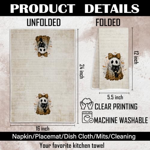 Halloween Ghost Black Cat Kitchen Towels - Fall Decor 003 - 16x24 Inch