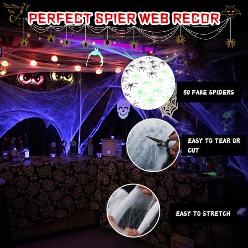 2000 sqft Spider Web Decoration Halloween with 50 Black & Green Spiders - Variation of THIS listing