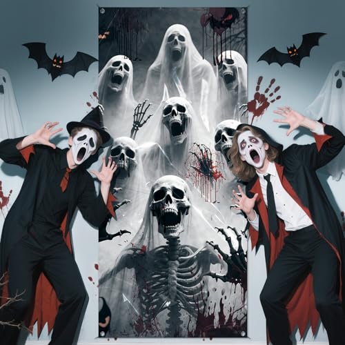 Halloween Door Cover Scary Skeleton Zombie Banner 79x35in Haunted House Decor