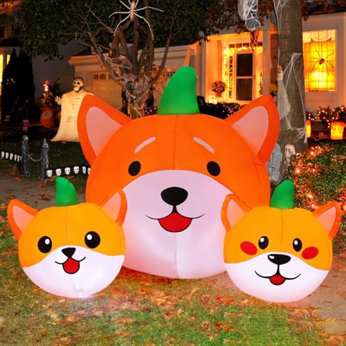 5 ft Halloween Inflatable Pumpkin Dog Outdoor Decor with LED Lights