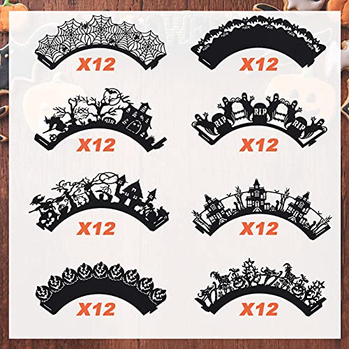 Halloween Cupcake Wrappers Set - Spiderweb Castle Laser Cut Paper 96 pcs