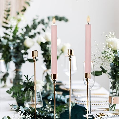 Pink Flameless Taper Candles with Remote & Timer - Ribbed LED Candlesticks, 6 Pack - J-Pink Ribbed-6