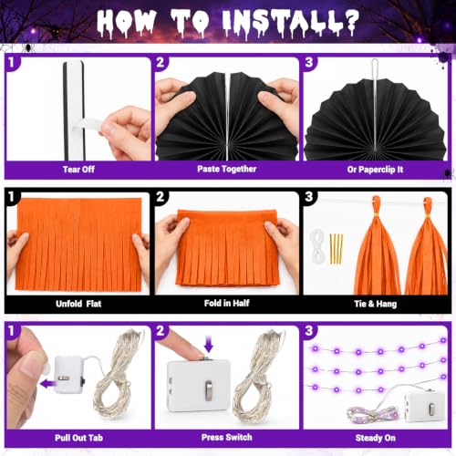 Halloween Car Decorations Kit with Spider Web Lights and Accessories for Trunk Display