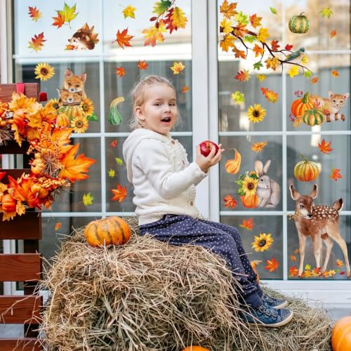 Thanksgiving Window Clings Stickers - Turkey Design, Reusable Holiday Decor