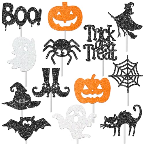 30 Pack Halloween Cupcake Toppers Ghost Pumpkin Bat Witches Party Decor