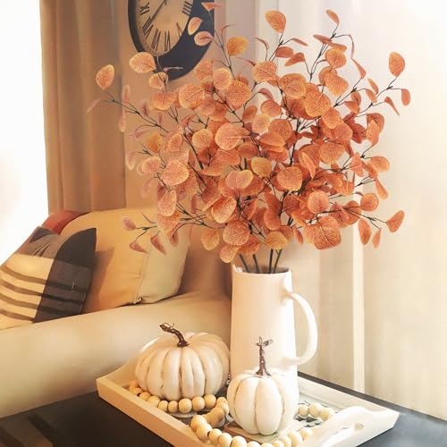 Fall Artificial Eucalyptus Leaves Stems - 16 Pack, 33.8 Inches, Faux Autumn Plants for Home & Wedding Decor